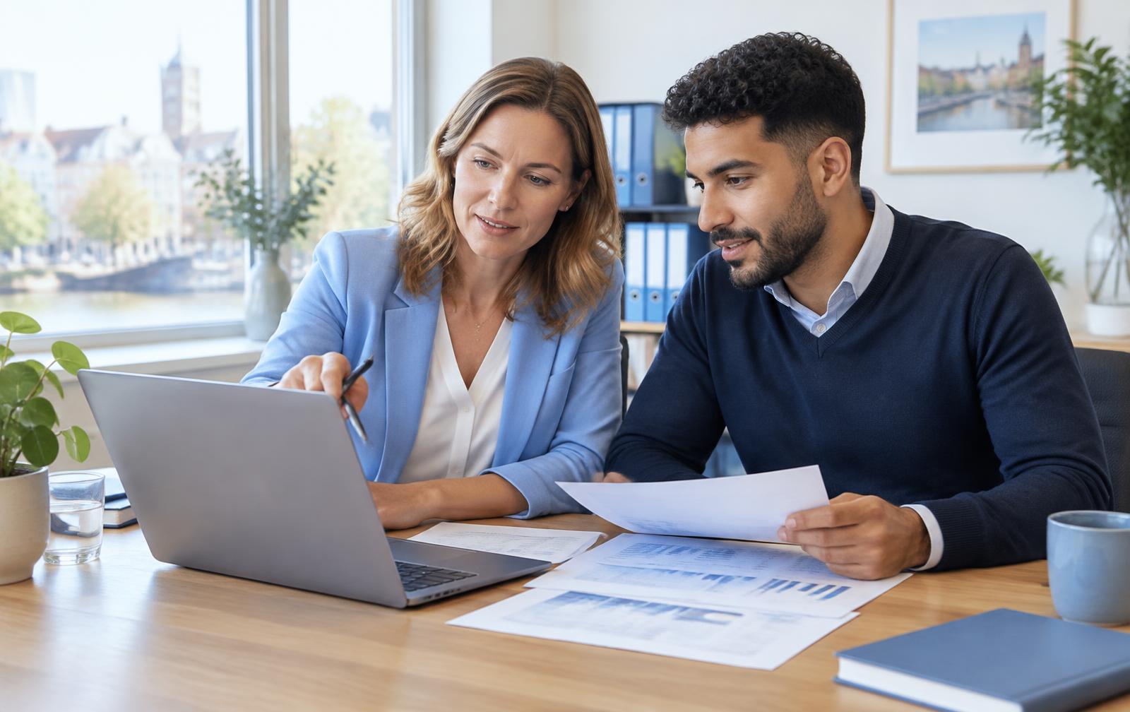 Accountant bespreekt financiële cijfers met een ondernemer