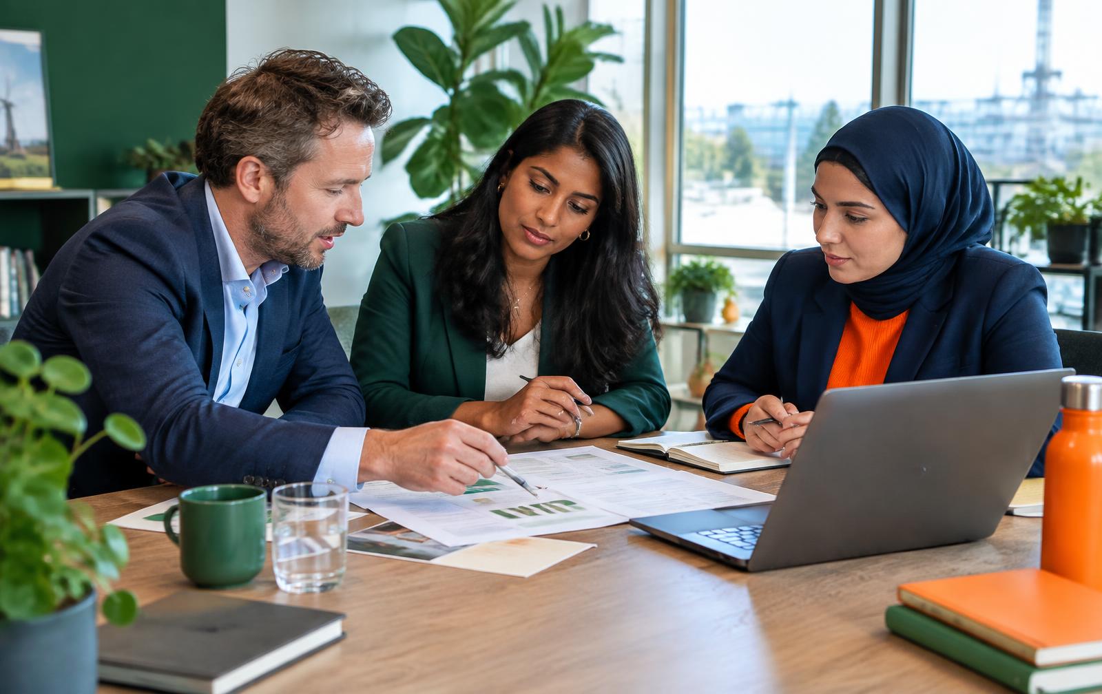 Zakelijke professionals bespreken samen een groeiplan