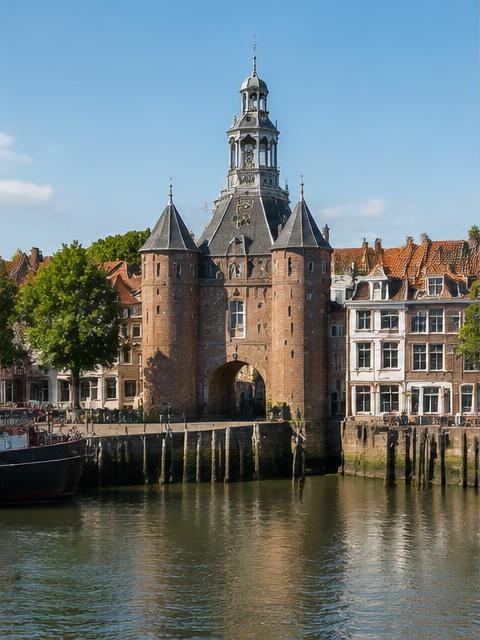 De Groothoofdspoort aan het water in Dordrecht