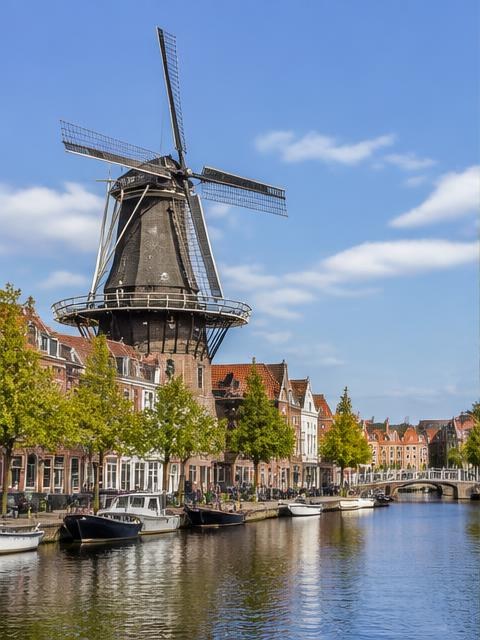 Historische molen en gracht in Leiden